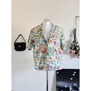 Ericka Vtg Y2k Short Sleeve Button Up Tropical Vacation Shirt XL
